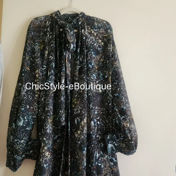 H&M Studio Collection SS 2025 patterned chiffon dress Maxi  Black/jewelry  Bnwt - Picture 6 of 11